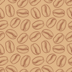 Seamless pattern with coffee beans. Neutral background. Decorative doodle vector illustration