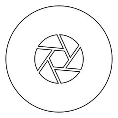 Camera lens shutter icon black color in circle