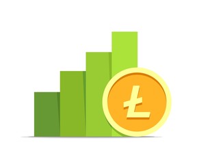Litecoin value growth concept illustration isolated on white background. Vector flat cryptocurrency coin