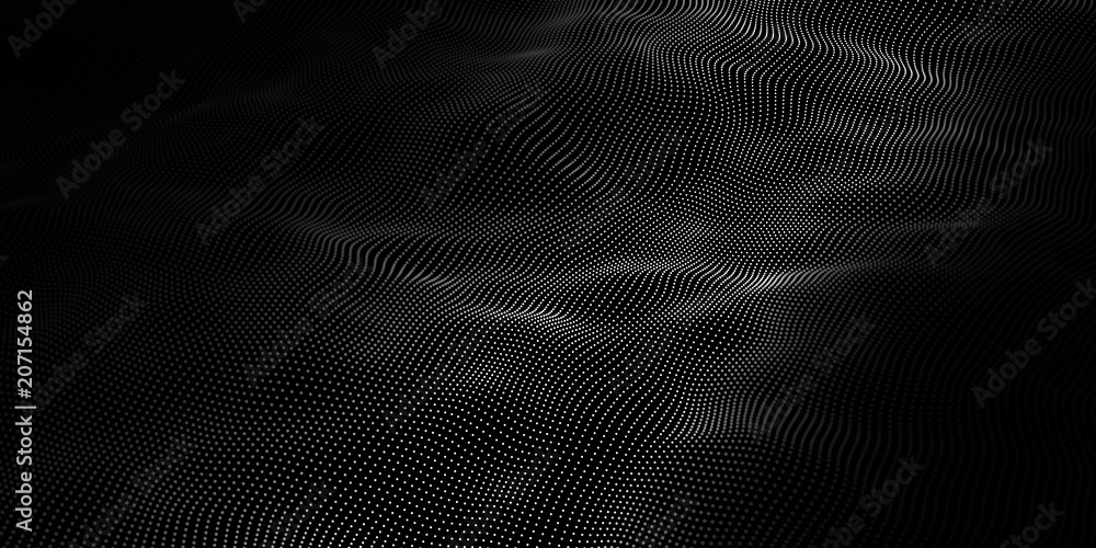 Aufkleber Abstract wave dots in dark background. Technology vector background. Big data.