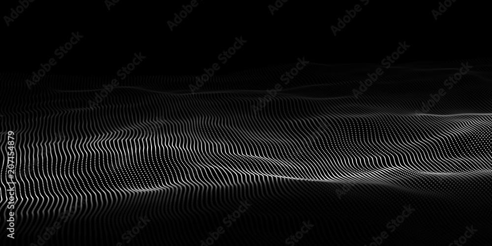 Poster abstract wave dots in dark background. technology vector background. big data.