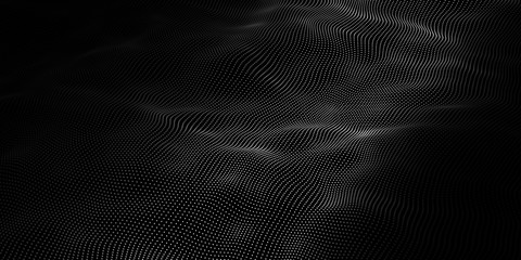 Abstract wave dots in dark background. Technology vector background. Big data.