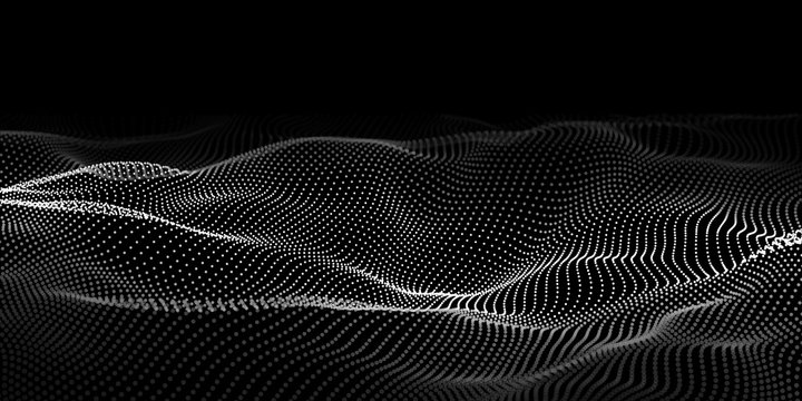 Abstract Wave Dots In Dark Background. Technology Vector Background. Big Data.