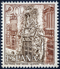 stamp printed in Spain shows Palace Marques two waters Valencia