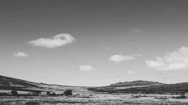 Fluffy clouds over Preseli Hills Pembrokeshire Black and White Timelapse