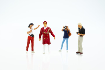 Miniature people: Moderator are interviewing soldier custodian. Image use for Entertainment Industry.
