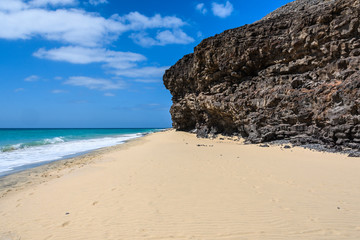 Secluded white sand beach in Fuerteventura, Spain