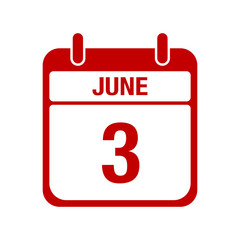 3 june calendar red icon. three