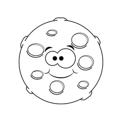 Colorless  funny cartoon moon. Vector illustration. Coloring pag