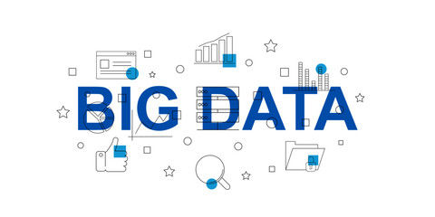 Big data vector banner. Word with line icon. Vector background