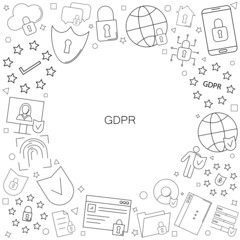 GDPR background from line icon. Linear vector pattern.	