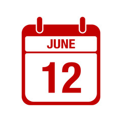 12 june calendar red icon. twelve