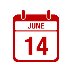 14 june calendar red icon. fourteen