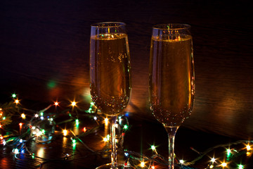 Christmas and New Year celebration with champagne