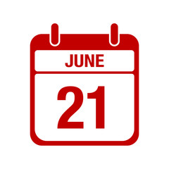21 june calendar red icon. twenty one