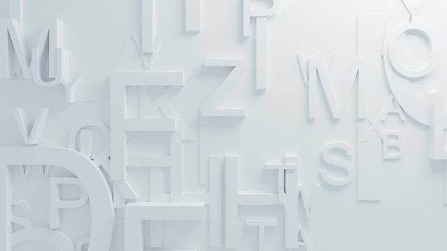 Beautiful White Letters on Surface Moving in Seamless 3d Animation. Abstract Motion Design Background. Computer Generated Process. 4k UHD 3840x2160.