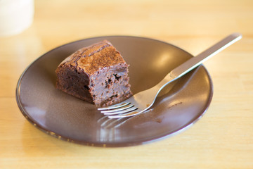 Soft focus of dessert Chocolate on the wooden table. selective focus blurred in the other.