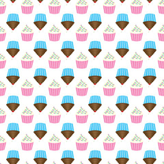 Cupcake seamless pattern on white background