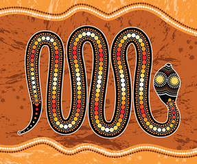 Naklejka premium Aboriginal art vector painting with snake. Illustration based on aboriginal style of landscape background.