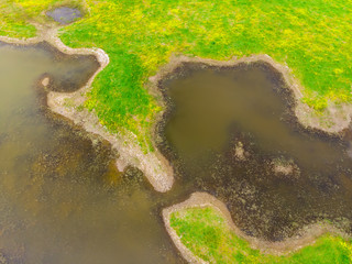aerial view of swamp and lake