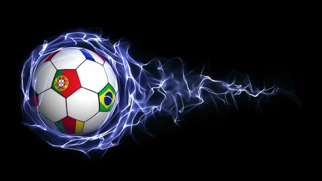 Soccer Ball and World Flag in Blue Abstract Particles Ring, Animation, Background, Loop, 4k
