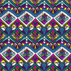 Naklejki  Tribal doodle wzór natywny szkic etniczny wzór tkaniny 4