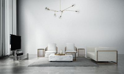 The interior design idea concept of modern luxury living room and white wall texture background / 3D rendering 
