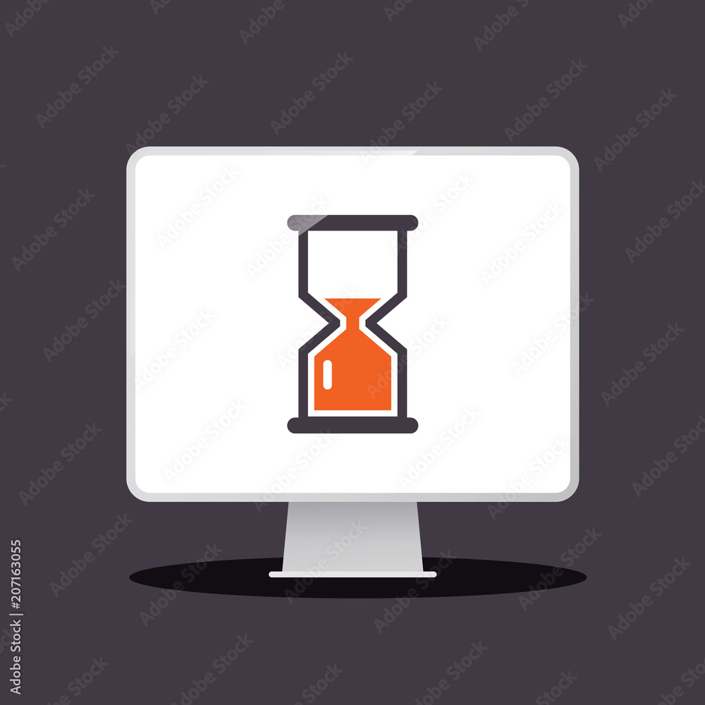 Poster sand clock - hourglass icon on computer. vecto app icon.