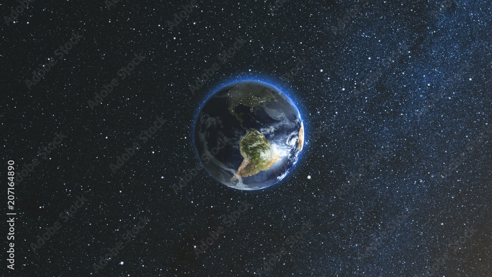 Canvas Prints realistic earth planet, rotating on its axis in space against the background of the star sky. seamle