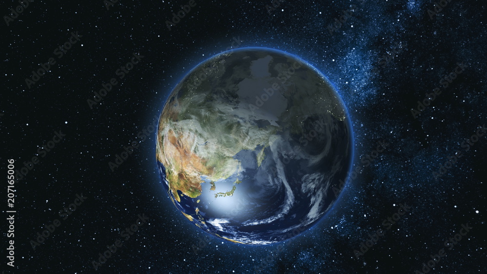 Canvas Prints realistic earth planet, rotating on its axis in space against the background of the milky way star s