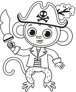 Vector illustration of black and white pirate monkey.