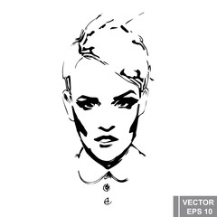 Fashionable young girl. sketch. line. Fashionable. For your design.