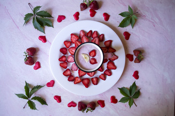 Strawberry dessert. Strawberry creamy fresh. Beautiful food still life.