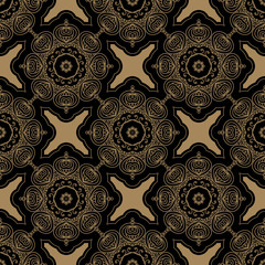 Abstract seamless pattern on black background. Hand drawn vector illustration