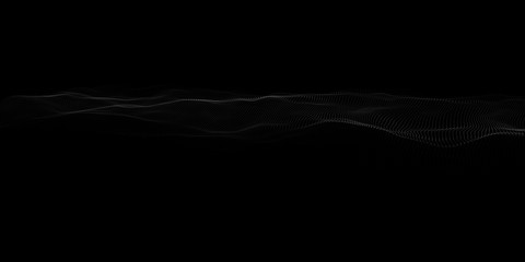 Abstract particle wave on dark background. Vector 3d wave. Point wave.