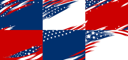 Set of USA banner abstract background design of american flag vector illustration