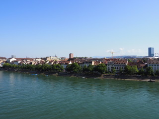Wonderful view of cityscape landscape of swiss european Basel city and Rhine River in Switzerland