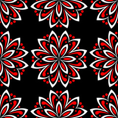 Fototapeta na wymiar Seamless pattern with flowers. Black red white background