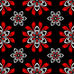 Fototapeta na wymiar Black red and white flower elements. Seamless background