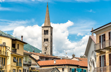 Fototapeta na wymiar View of the Sant Ambrogio church in the historic center of Omegna village, province of Verbano-Cusio-Ossola, Piedmont, Italy