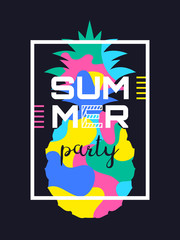 summer party poster design with abstract fluid shapes and pineapple