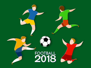 Football players 2018. Color vector illustration. Paper cut style