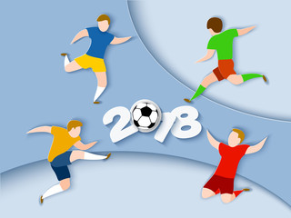 Fototapeta na wymiar Football players 2018. Color vector illustration. Paper cut style