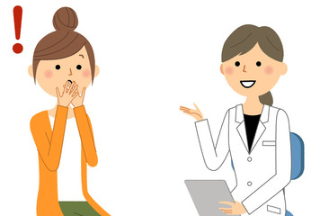 白衣の女性　問診　診察　びっくり
