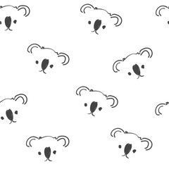 Line art graphic koala head seamless pattern, cute kanimal fashion print, wrapping paper design © Ka Lina