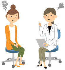 Fototapeta premium 白衣の女性 問診 診察 注意