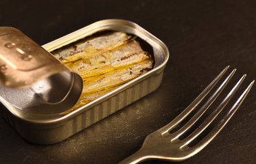 tin sardine on dard background