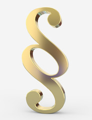 Justice and Law concept with a paragraph gold symbol isolated on white - 3D Rendering