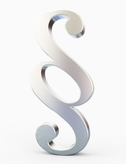 Justice and Law concept with a paragraph silver symbol isolated on white - 3D Rendering