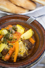 traditional arab delicious with roasted potato and meat in Morocco